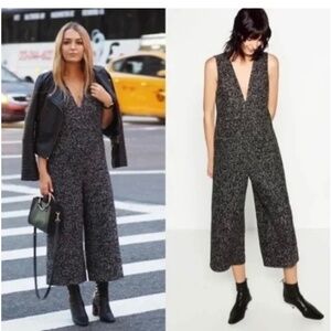 Zara black & white tweed jumpsuit with wide leg Size S